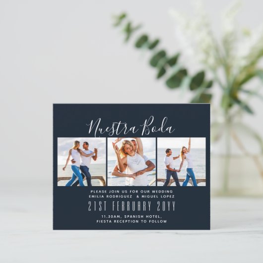 Nuestra Boda Foto Collage Wedding INVITE (Stehend Vorderseite)