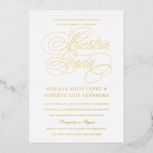 Nuestra Boda Gold Folieneinladung (Vorderseite)
