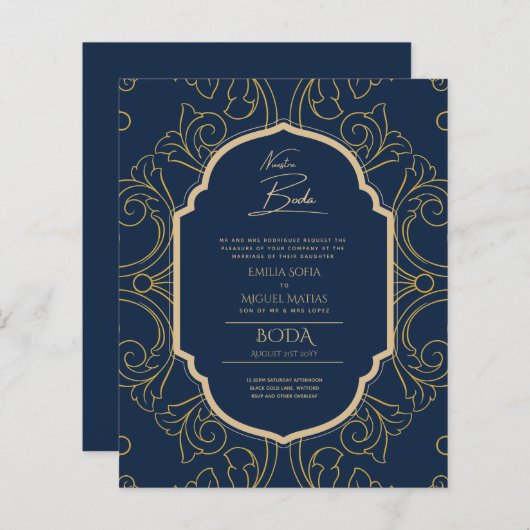 Nuestra Boda GOLD Frame Spanish Wedding INVITE (Vorne/Hinten)