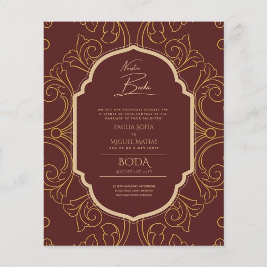 Nuestra Boda GOLD Frame Spanish Wedding INVITE (Vorderseite)