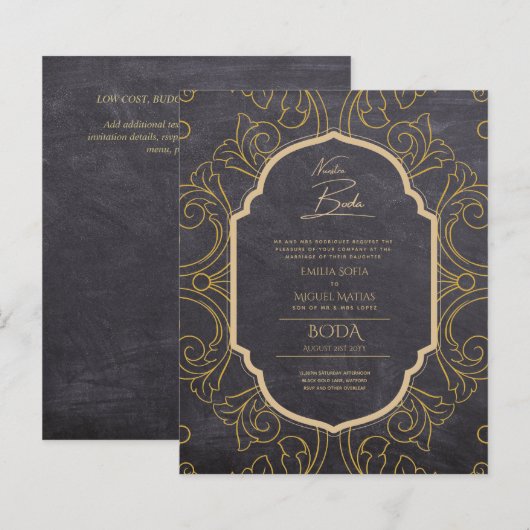 Nuestra Boda GOLD Frame Spanish Wedding INVITE (Vorne/Hinten)