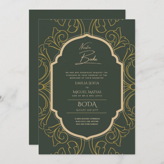 Nuestra Boda GOLD Frame Spanish Wedding INVITE Einladung (Vorne/Hinten)