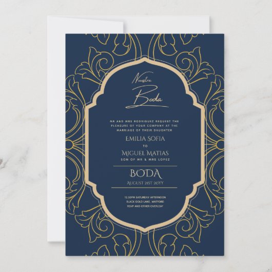 Nuestra Boda GOLD Frame Spanish Wedding INVITE Einladung (Vorderseite)