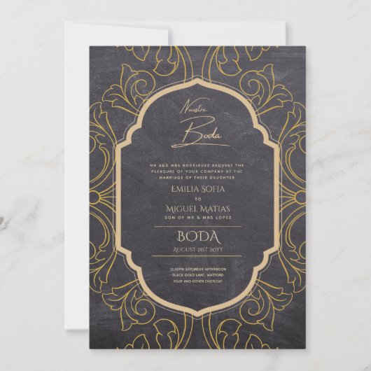 Nuestra Boda GOLD Frame Spanish Wedding INVITE Einladung (Vorderseite)