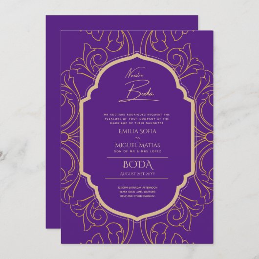 Nuestra Boda GOLD Frame Spanish Wedding INVITE Einladung (Vorne/Hinten)