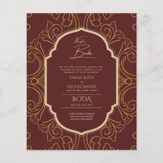 Nuestra Boda GOLD Frame Spanish Wedding INVITE Flyer (Vorne)