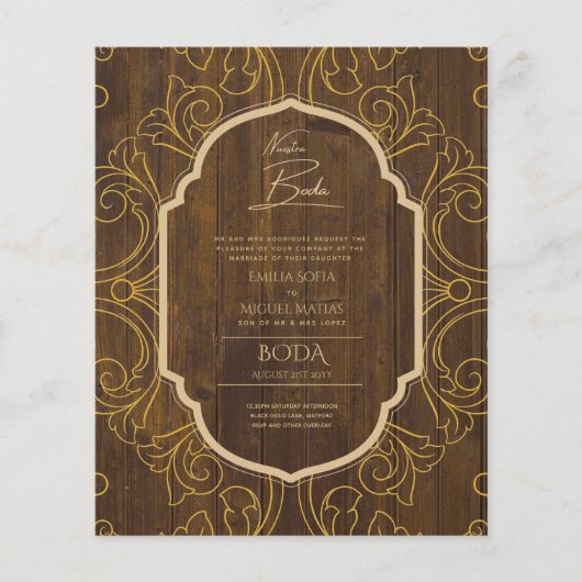 Nuestra Boda GOLD Frame Spanish Wedding INVITE Flyer (Vorne)