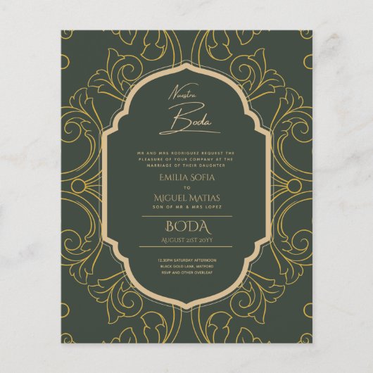 Nuestra Boda GOLD Frame Spanish Wedding INVITE Flyer (Vorne)