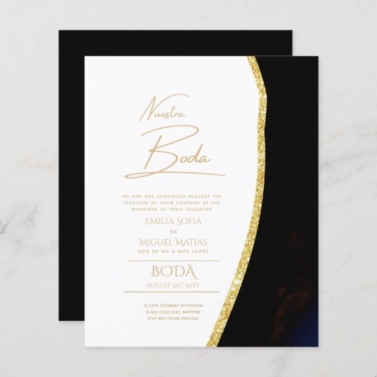 Nuestra Boda Gold Text AGATE Wedding INVITE (Vorne/Hinten)