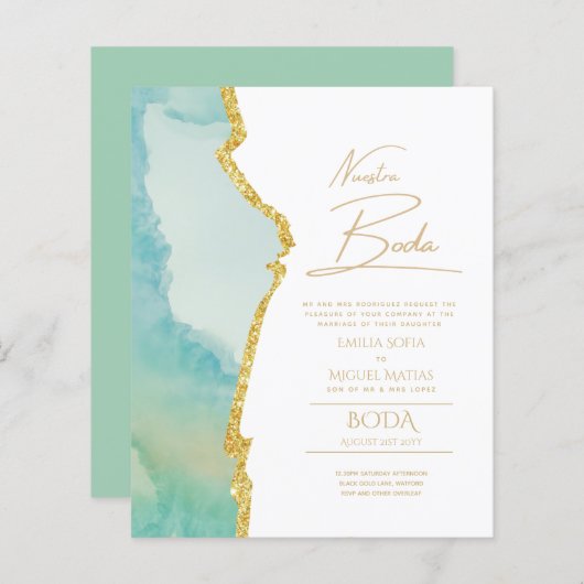 Nuestra Boda Gold Text AGATE Wedding INVITE (Vorne/Hinten)
