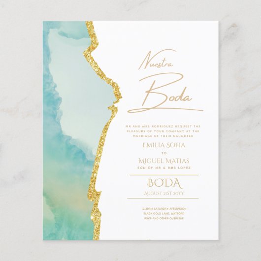 Nuestra Boda Gold Text AGATE Wedding INVITE (Vorderseite)