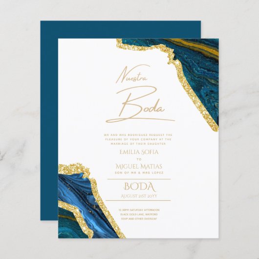 Nuestra Boda Gold Text AGATE Wedding INVITE (Vorne/Hinten)
