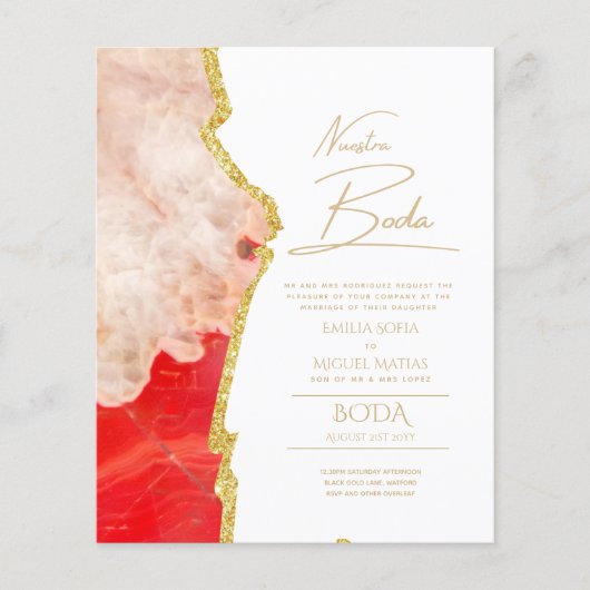 Nuestra Boda Gold Text AGATE Wedding INVITE (Vorderseite)