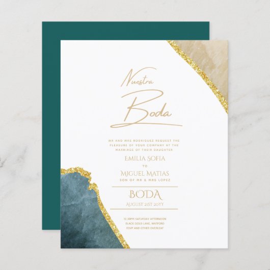 Nuestra Boda Gold Text AGATE Wedding INVITE (Vorne/Hinten)