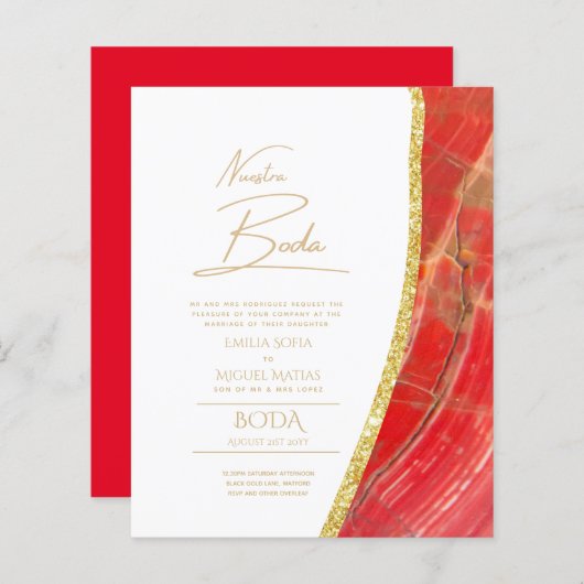 Nuestra Boda Gold Text AGATE Wedding INVITE (Vorne/Hinten)