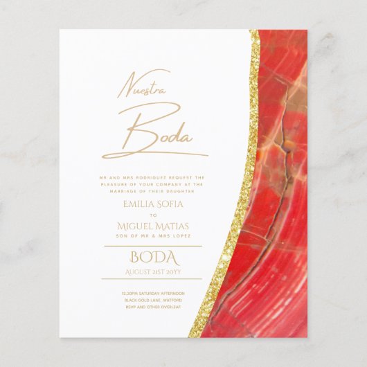 Nuestra Boda Gold Text AGATE Wedding INVITE (Vorderseite)