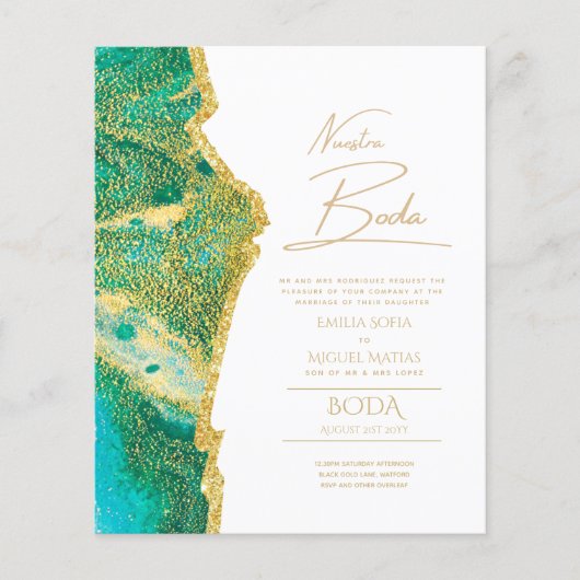 Nuestra Boda Gold Text AGATE Wedding INVITE (Vorderseite)