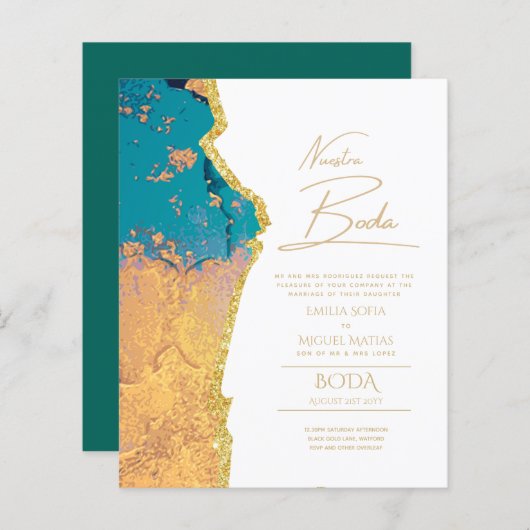 Nuestra Boda Gold Text AGATE Wedding INVITE (Vorne/Hinten)