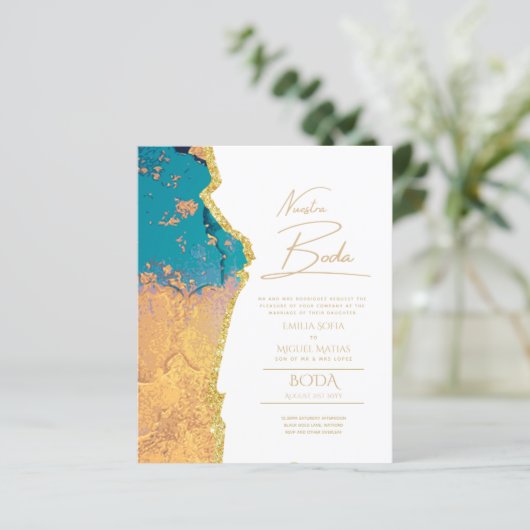 Nuestra Boda Gold Text AGATE Wedding INVITE (Stehend Vorderseite)