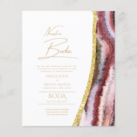 Nuestra Boda Gold Text AGATE Wedding INVITE (Vorderseite)