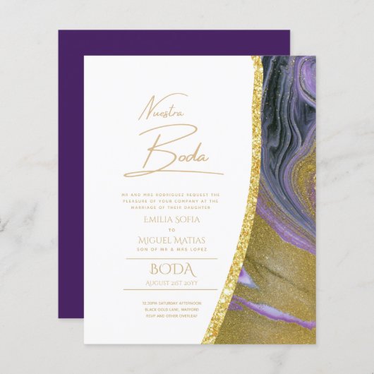 Nuestra Boda Gold Text AGATE Wedding INVITE (Vorne/Hinten)