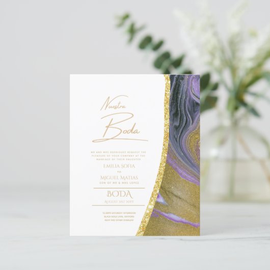 Nuestra Boda Gold Text AGATE Wedding INVITE (Stehend Vorderseite)