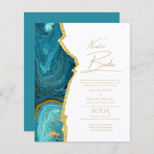 Nuestra Boda Gold Text AGATE Wedding INVITE (Vorne/Hinten)
