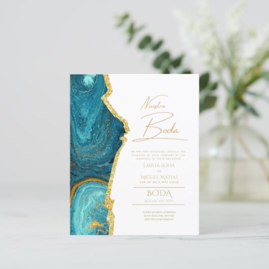 Nuestra Boda Gold Text AGATE Wedding INVITE (Stehend Vorderseite)