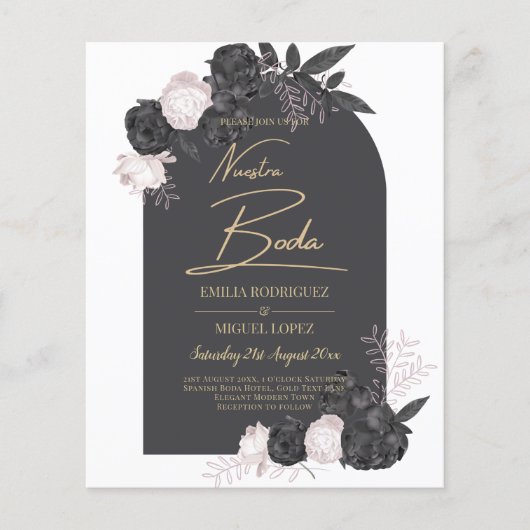 NUESTRA BODA Grau Blushing Pink Roses Spanisch Flyer (Vorne)