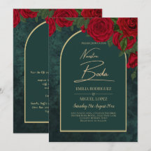 NUESTRA BODA Green Gold Rote Rosen WinterEINLADUNG