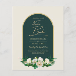 NUESTRA BODA Green Gold White Roses Winter INVITE