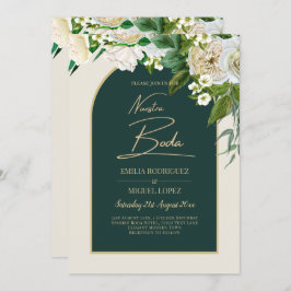 NUESTRA BODA Green Gold White Roses Winter INVITE Einladung