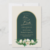 NUESTRA BODA Green Gold White Roses Winter INVITE Einladung (Vorderseite)