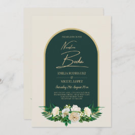NUESTRA BODA Green Gold White Roses Winter INVITE Einladung