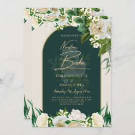 NUESTRA BODA Green Gold White Roses Winter INVITE Einladung