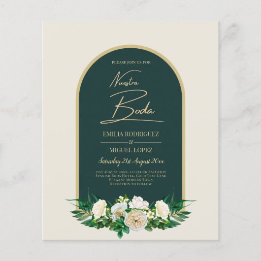 NUESTRA BODA Green Gold White Roses Winter INVITE Flyer (Vorne)