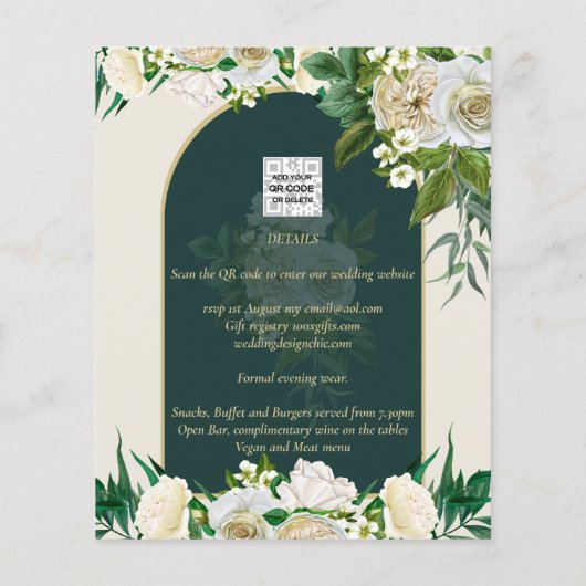 NUESTRA BODA Green Gold White Roses Winter INVITE Flyer (Hinten)