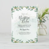 Nuestra Boda Greenery Gold Wedding Einladungen (Stehend Vorderseite)