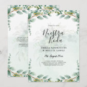 Nuestra Boda Greenery Gold Wedding Einladungen (Vorne/Hinten)