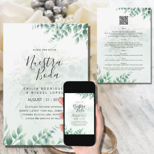 NUESTRA BODA Greenery RSVP MENU DETAILS QRCode Einladung