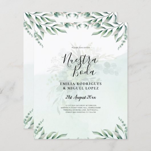 NUESTRA BODA Greenery Spanish WEDDING Einladung (Vorne/Hinten)