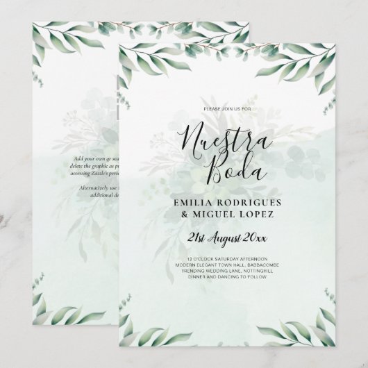 NUESTRA BODA Greenery Spanish WEDDING Einladung (Vorne/Hinten)