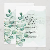 NUESTRA BODA Greenery Spanish WEDDING Einladung (Vorne/Hinten)