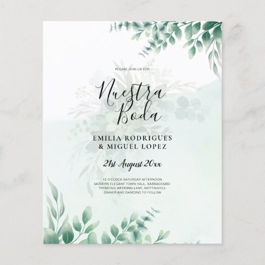 NUESTRA BODA Greenery Spanish WEDDING Einladung Flyer (Vorne)