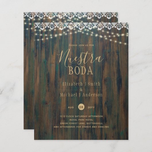 NUESTRA BODA HAUSHALT RUSTISCHE LICHTE LACE INVITE (Vorne/Hinten)