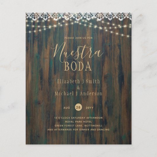 NUESTRA BODA HAUSHALT RUSTISCHE LICHTE LACE INVITE (Vorderseite)