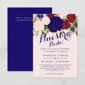 Nuestra Boda Invitacion Burgundy Blue Pink Floral Einladung (Vorne/Hinten)