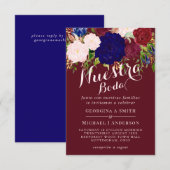 Nuestra Boda Invitacion Burgundy Blue Pink Floral Einladung (Vorne/Hinten)