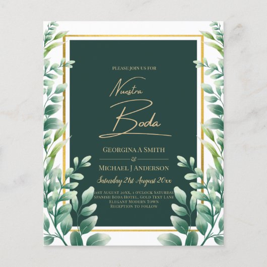 Nuestra Boda Invitacion Greenery Gold Flyer (Vorne)
