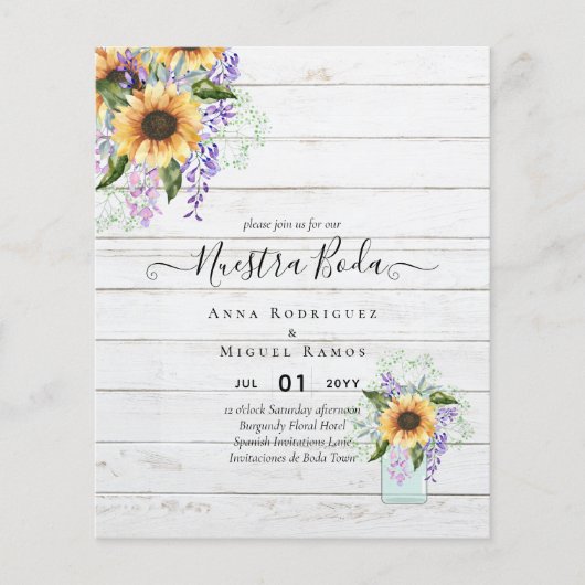 Nuestra Boda Invitacion Spanish Wedding SUNFLOWERS Flyer (Vorne)